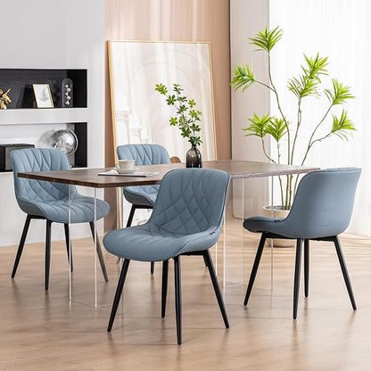 YOUNUOKE Dining Chairs Set of 2 Mid Century Modern Kitchen Chair Comfortable Upholstered Faux Leather Dinner Chairs for Kitchen Dining Room, Blue