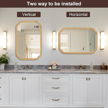 WallBeyond 24" x 36" Rounded Corner Arch Wall Mirror with Wood Frame for Entryway, Living Room or Bedroom Home Decor - Light Woodgrain 24" x 36" Natural Color