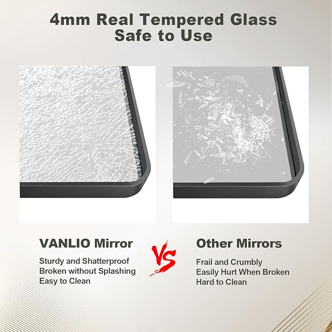 40x30 Inch Black Framed Bathroom Mirror for Wall, Matte Metal Framed Wall Mirror, Rounded Rectangle Bathroom Vanity Mirror, Tempered Glass, Anti-Rust, Shatterproof (Horizontal/Vertical)