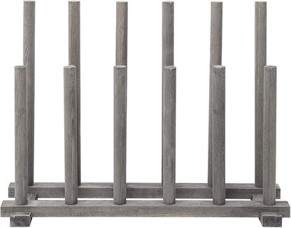 MyGift Vintage Weathered Gray Solid Wood Floor Standing Boot Holder Rack, Wooden Entryway Shoe Storage Organizer Stand Holds 6 Pairs of Tall and Short Boots