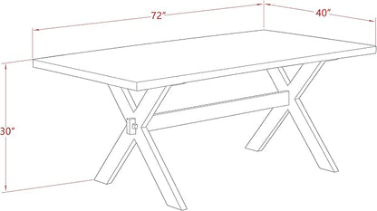 East West Furniture X077VE005-5 5 Piece Dining Room Table Set Includes a Rectangle Kitchen Table with X-Legs and 4 Grey Linen Fabric Parson Dining Chairs, 40x72 Inch, Multi-Color
