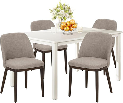 COLAMY 60 Inch Rectangular Kitchen Dining Table for 4, Modern Farmhouse Dining Table Set for 4, Wood Dining Table and Upholstered Dining Chairs for Kitchen, Dining Room, Restaurant, White/Camel