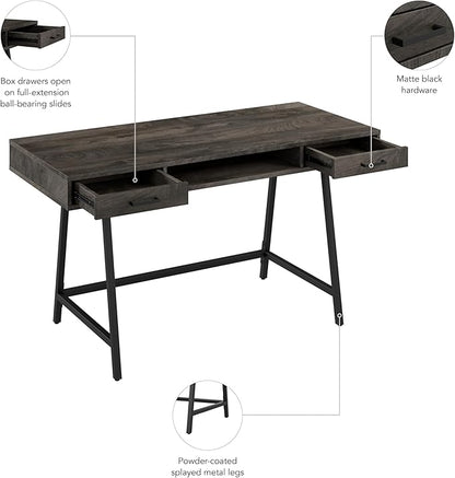 Bush Furniture Steele 54W Writing Desk in Dark Gray Hickory | Computer Table for Home Office Workspace