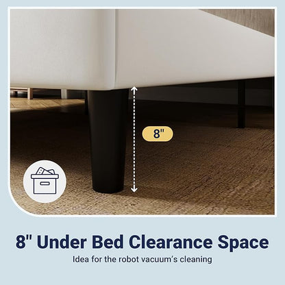 Allewie Queen Size Platform Bed Frame with Velvet Upholstered Wingback Headboard, No Box Spring Needed, Under Bed Storage Space, Strong Wooden Slats, Modern Mattress Foundation, Easy Assembly, White
