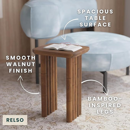Bambos End Table - Solid Mango Wood Side Table with Bamboo-Inspired Legs | Handcrafted Accent Table for Living Room, Bedroom, Entryway | Easy Assembly, Sturdy, Compact & Durable Design | Walnut Finish
