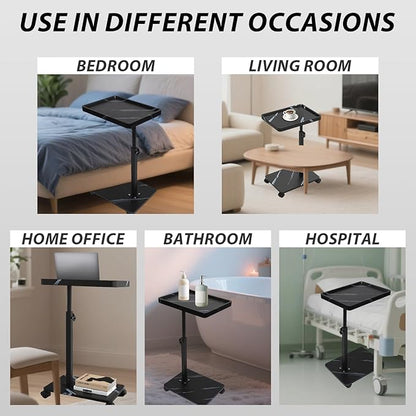 Simcat C Table End Table Adjustable Height, C Shaped Side Table with Wheels, 360° Swivel TV Tray Table, Sofa Side Tables for Small Spaces/Living Room/Bedroom/Bathtub/Hospital