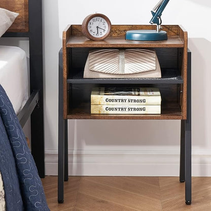 VECELO Nightstand Set of 2,Industrial Side End Table/Stackable Accent Furniture with 2-Tier Open Storage Compartments for Bedroom, Living Room and Small Spaces