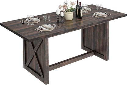 DWVO Farmhouse Large Dining Table for 6-8 People, 70.8 Inch Rectangular Wood Dining Table, Rustic Kitchen Dinner Table with X Solid Legs for Dining Room Grey