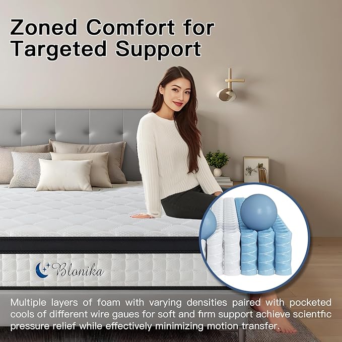 Full Size Mattress, 12 Inch Full Mattress in a Box, Medium Firm, Memory Foam with Individual Pocket Spring for Pressure Relief & Motion Isolation, Strong Edge Support