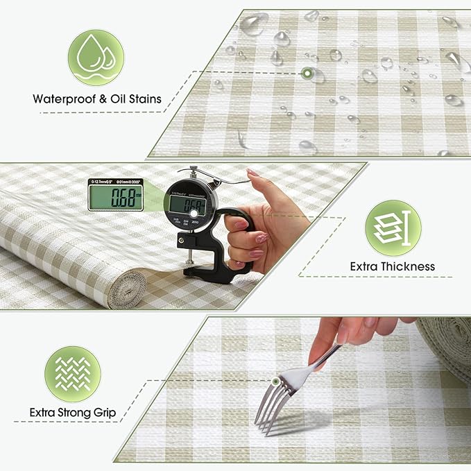 Beautysaid Shelf and Drawer Liner for Kitchen Cabinet, Non Adhesive Non Slip Shelf Paper Waterproof Washable Thickened for Dresser Pantry Shelve Bathroom Protector Liner(Checkered,12 in x 20FT)