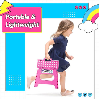 Delxo Folding Step Stool,11 Inch Non-Slip Foldable Step Stools,Portable Lightweight Small Folding Stool with Handle for Kitchen Bathroom in Pink,1 Pack