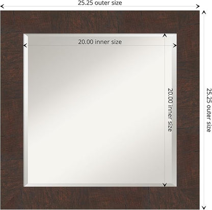 Amanti Art Brown Bathroom Mirror for Over Sink, 25x25 Wildwood Brown Square Vanity Mirror, Medium Rustic Farmhouse Frame, Hangs Horizonally and Vertically, Bathroom Wall Decor, Beveled Edge
