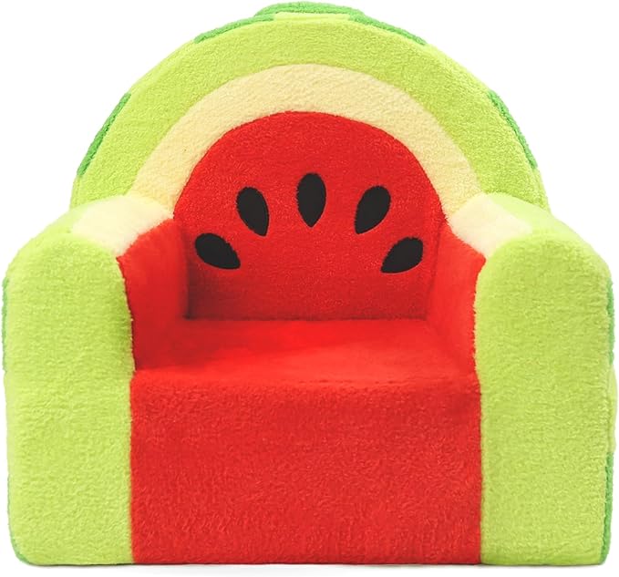 Toddler Chair, Comfy Foam Kids Couch with Soft Velvet Cover, Toddler Couch with Cute Watermelon Design for Gaming and Studying, Kids Sofa for Boys and Girls