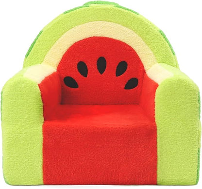 Toddler Chair, Comfy Foam Kids Couch with Soft Velvet Cover, Toddler Couch with Cute Watermelon Design for Gaming and Studying, Kids Sofa for Boys and Girls