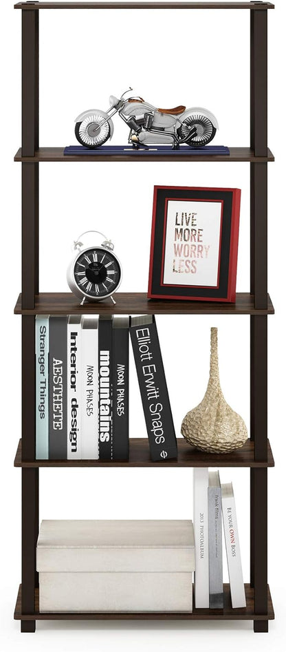 Furinno Turn-N-Tube 5-Tier Multipurpose Shelf / Display Rack / Storage Shelf / Bookshelf, Square Tubes, Walnut/Brown