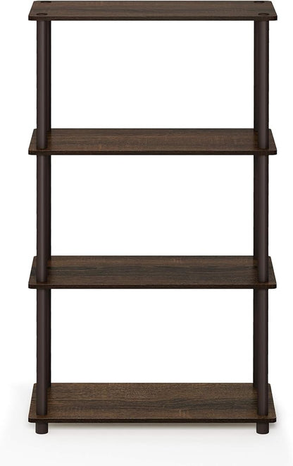 Furinno Turn-N-Tube 4-Tier Multipurpose Shelf Display Rack, Round Tubes, Walnut/Brown