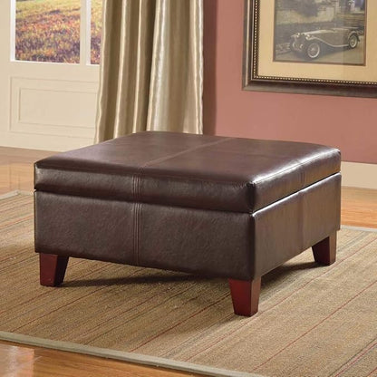 Homepop Home Decor |K2380-E155 | Luxury Large Faux Leather Square Storage Ottoman | Ottoman with Storage for Living Room & Bedroom, Distressed Brown