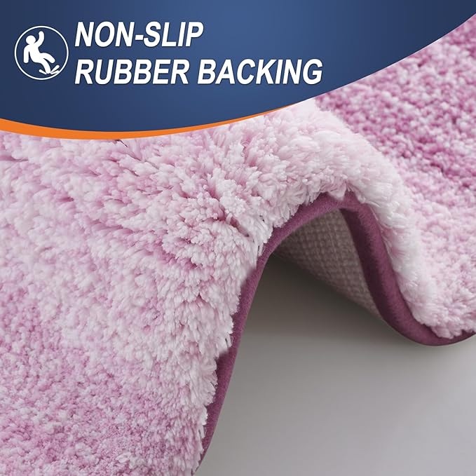 OLANLY Luxury Toilet Rugs U-Shaped 24x20, Extra Soft and Absorbent Microfiber Bathroom Rugs, Non-Slip Plush Shaggy Bath Mat, Machine Wash Dry, Contour Bathroom Mats for Toilet Base, Pinkish-Purple