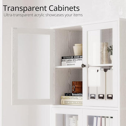 IRONCK Bookshelves and Bookcases, Bookshelf with 2 Drawers, 79.1" Inch Tall Bookshelf, 4 Tier Bookcase with Acrylic Doors, Large Storage Cabinet for Home Office, Living Room, Kitchen