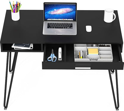 SHW Home Office Computer Hairpin Leg Desk with Drawer, Black