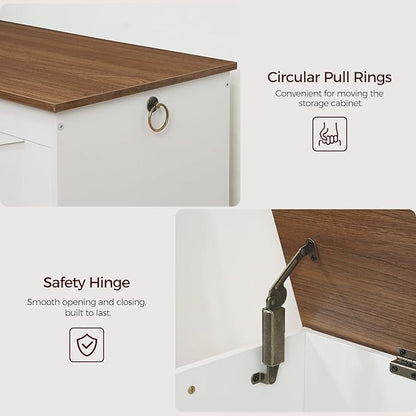 47.2" Toy Chest, Sturdy Entryway Storage Chest with Safety Hinge, Retro Toy Box, Wooden Look Accent Furniture for Living Room, Bedroom, White+Walnut SCBZ48801