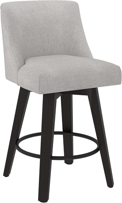 Counter Height Swivel Bar Stools Set of 3, 26 Inch Bar Stools with Footrest, Linen Fabric Upholstered Barstools with Back and Solid Wood Legs for Kitchen Island, Dining Room,Pub,Light Grey