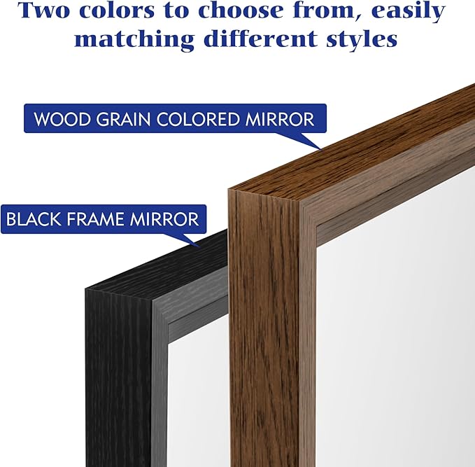 Rectangle Walnut Bathroom Mirror 60x36 Inch, Anti-Rust 4MM Tempered Glass, Modern Vanity Mirror for Bathroom, Horizontal or Vertical Wall Mount