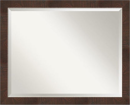Amanti Art Brown Bathroom Mirror for Over Sink, 25x31 Wildwood Brown Narrow Rectangle Vanity Mirror, Large Rustic Farmhouse Frame, Hangs Horizonally and Vertically, Bathroom Wall Decor, Beveled Edge
