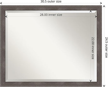 Amanti Art Grey Wall Mirror 25x31 Pinstripe Lead Grey Rectangle Bathroom Mirror for Wall Decor Living Room, Large Modern Wood Frame, Hangs Horizonally and Vertically, Bathroom Decor, Beveled Edge