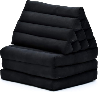 Leewadee 3-Fold Mat with Triangle Cushion – Comfortable TV Pillow, Foldable Mattress with Cushion Made of Eco-Friendly Kapok, 67 x 21 inches, Black
