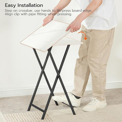 HOOBRO Folding TV Tray Tables, Set of 4 TV Trays with Storage Rack, Industrial Side Table for Eating at Couch, Foldable Snack Table for Small Space, Easy Assembly, White and Black BW50BZ01