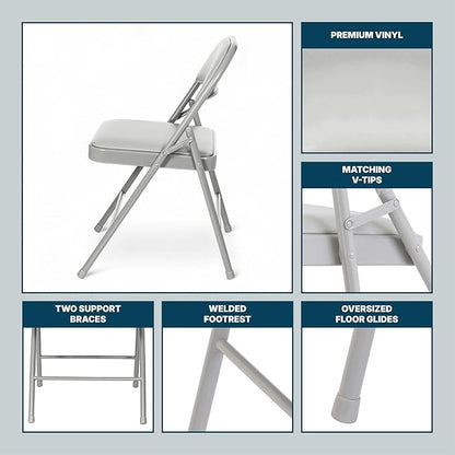 OEF Furnishings OEF950 Series Vinyl Padded Steel Folding Chairs (4-Pack, Gray)