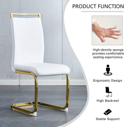 Dining Chairs Set of 8, Faux Leather with Plated Chrome Metal Frame, Modern Kitchen Chairs with Padded Seat High Back for Dining Room, Kitchen, Living Room