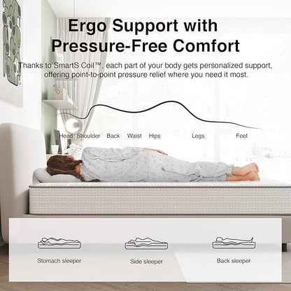 Novilla Queen Mattress, 8 Inch Queen Size Mattresses in a Box with Smarts™ Coil for Pressure Relief, Medium Firm Foam and Spring Hybrid Colchones with CertiPUR-US Certified for Kids