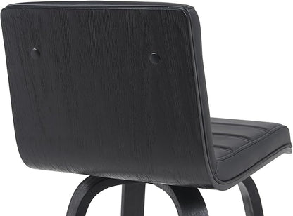 Vienna Modern Counter Height Swivel Bar Stool with Black Faux Leather Seat and Black Brushed Wood Frame Set of 3