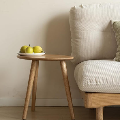 Small Oval Coffee Table, 19.7" Mid Century Modern End Table for Living Room, 100% Solid Oak Wood Center Table, Side Table (Original Wood Color, 19.68" Wx13.38 Dx17.71 H)