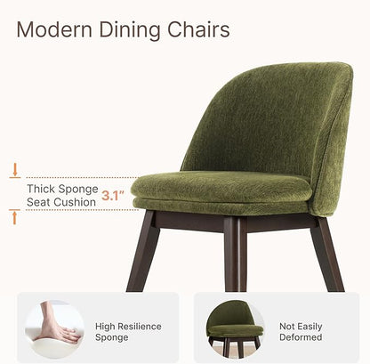 Wooden Dining Chairs Set of 2, Fabric Upholstered Modern Dining Room Chairs with Double-Layer Thick Seat Cushion & Ergonomic Backrest for Restaurant, Kitchen and Café, Green