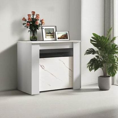 Expandable Dining Table, Convertible Table for Dining Room, Kitchen and Small Spaces, for 2-10 People, White Marble
