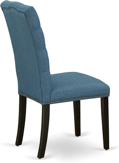 East West Furniture X627EL121-5 5 Piece Dining Table Set for 4 Includes a Rectangle Kitchen Table with X-Legs and 4 Blue Linen Fabric Parson Dining Room Chairs, 40x72 Inch, Multi-Color
