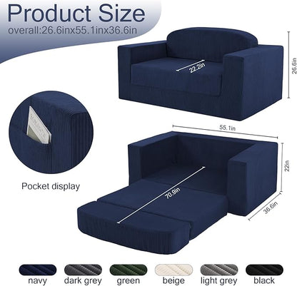 MeMoreCool Transform Your Space – 2-in-1 Corduroy Loveseat & Sleeper, Boneless High-Density Foam Floor Sofa with Removable Washable Cover, Fold-Out Couch for Apartments & Guest Stays