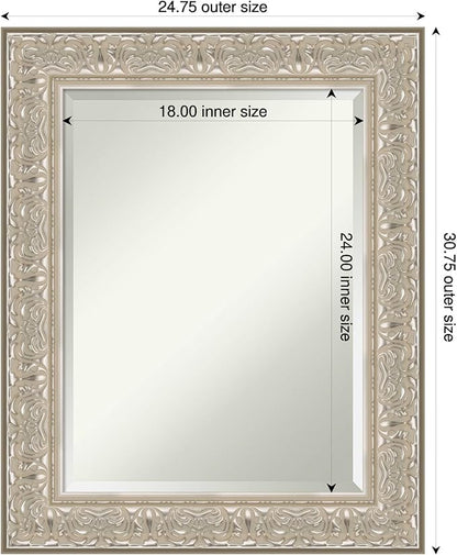 Amanti Art Silver Bathroom Mirror for Over Sink, 31x25 Luxe Silver Cream Rectangle Vanity Mirror, Medium Traditional Frame, Hangs Horizonally and Vertically, Bathroom Wall Decor, Beveled Edge