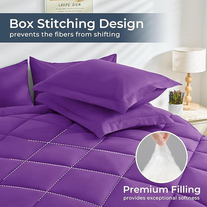 HEVUMYI Purple Full Comforter Set - 7-Piece All Season Bed in a Bag Full, Ultra Soft Bedding Set with Comforter, Flat Sheet, Fitted Sheet, Pillowcases, Pillow Shams