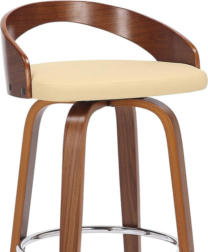 Armen Living Sonia 26" Counter Height Swivel Cream Faux Leather and Walnut Wood Bar Stool - Set of 4