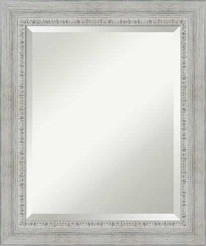 Amanti Art White Bathroom Mirror for Over Sink, 25x21 Rustic White Wash Rectangle Vanity Mirror, Small Rustic Farmhouse Wood Frame, Hangs Horizonally and Vertically, Bathroom Wall Decor, Beveled Edge