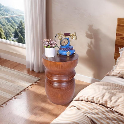 Compact Natural Wood Tree Stump End Table – Small 15.75" H Rustic Accent Table, Lightweight Solid Paulownia, Multi-Purpose Decorative Stool for Small Spaces