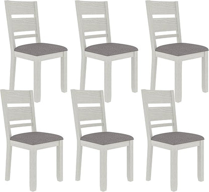 Dining Chairs Set of 6, Solid Wood Farmhouse Chairs with High Cross Back and Upholstered Seat, Easy Assembly for Indoor Home, Dinner, Kitchen, Grey