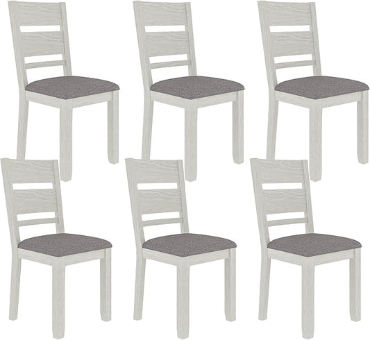 Dining Chairs Set of 6, Solid Wood Farmhouse Chairs with High Back and Upholstered Seat, Easy Assembly for Indoor Home, Dinner, Kitchen, Grey