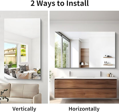Frameless Mirror, 60x36 Large Bathroom Mirrors for Wall, Upgraded Shatterproof Rectangle Vanity Mirror Over Sink with Polished Edge for Bathroom,Bedroom,Living Room and Entryway