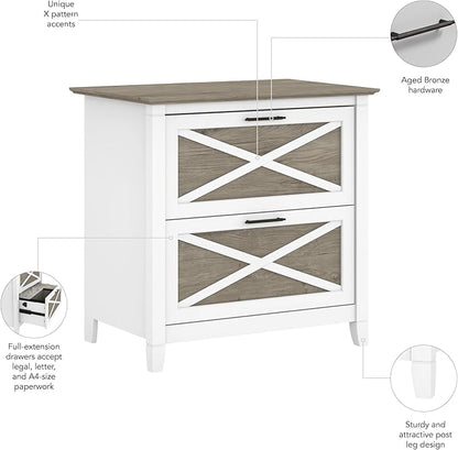 Bush Furniture Key West Lateral File Cabinet, Modern Farmhouse 2 Drawer File Cabinet for Home Office