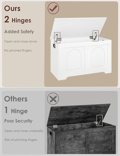 DINZI LVJ Storage Chest, 31.5”Wooden Toy Box with 2 Safety Hinges, Entryway Storage Bench with Flip-Top, Sturdy Storage Trunk for Living Room, Bedroom, Easy Assembly, White
